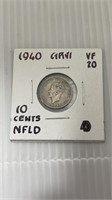 1940 WWII Era Newfoundland Ten Cent Coin Silver Ki