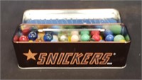 Snickers Tin Half Full of Vintage Marbles
