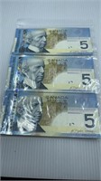 3 Consecutive Serial Numbers 2006 Last Paper 5 Dol