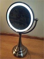 Lighted vanity mirror with magnifying