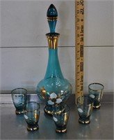 Blue glass decanter & glasses set