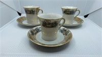 3 Demi -Tasse Cups & Saucers Hand Painted & Made I