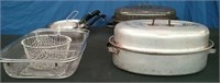 Box-2 Roasting Pans, 3 Fry Pans, Wire Baskets