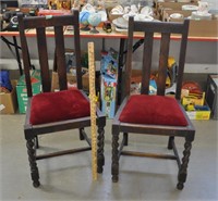 2 "Barley Twist" oak chairs, velvet seats