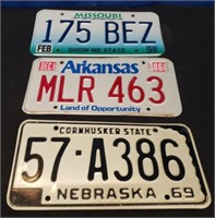 Missouri,Arkansas,Nebraska License Plates