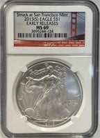 2013-S MS69 EARLY RELEASE AM. EAGLE SILVER DOLLAR