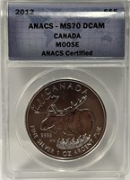 S - 2012 ANACS MS70 DCAM CANADIAN SILVER $5 (93)