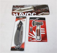 Combat Knife, Folding Saw & 12-in-1 Hatchet (new)