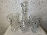 CUT CRYSTAL DECANTER,VASE,PITCHER-LARGEST 15 INCH