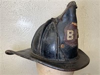 ANTIQUE CARNES LEATHER FIRE HELMET WITH