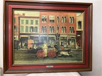 VTG LARGE FIREMAN E. OPPER FRAMED PRINT 31x39