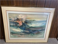 VINTAGE LARGE ABSTRACT OCEAN WATERCOLOR PAINTING