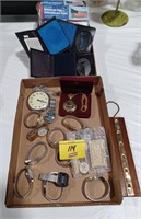 FLAT OF WATCHES, AMERICAN FLAGS, ID / BADGE