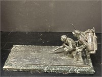 VINTAGE BRONZE GOLFING STATUE ON GREEN BASE BY