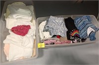 TOTE OF WOMEN'S CLOTHES, TOTE OF TOWELS & SHEETS