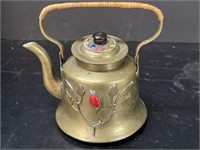 VINTAGE BRASS JEWELED CHINESE TEAPOT 5.5in W x
