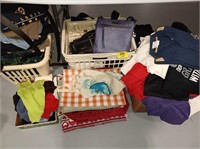 BASKET OF CLOTHES, BOX OF MEN'S CLOTHES, TOTE OF