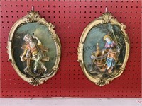 Vintage Pair of Empire Italy 3D Oval Wall Plaques