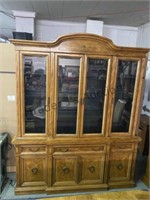 Vintage Lighted Oak China Cabinet