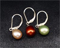 Sterling 3pc Pearl Dangle Earrings