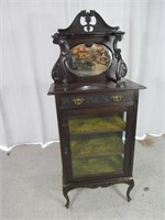 Antique Wooden Display Cabinet w/ Mirror
