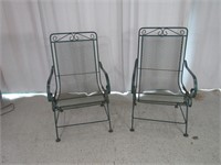 (2) Green Iron Patio Chairs