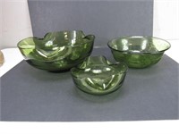 (3) Vtg Green Glass Bowls