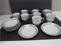 White & Floral China Cups & Saucers
