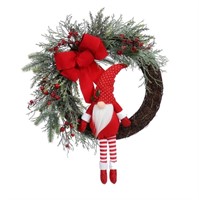 B4020 Red Gnome Berry w/Bow Wreath, 28"
