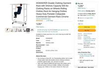 W3876 Double Clothing Rack w/Shelves STORE RETURN