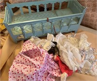 Vintage Plastic Doll Bed and Clothes