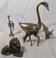 Brass Lion, trumpet, butterfly, goose, deer lot