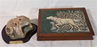 Cigar Box, Jewelry Box and Lion with cub