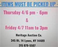 ** PLEASE NOTE AUCTION PICKUP TIMES **