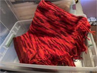 Storage tub with beautiful red hand crocheted