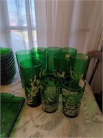 Forest Green Printed Anchor Hocking glasses