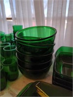 5 6" Anchor Hocking Forest Green Mixing Bowls