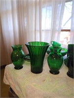 Three Anchor Hocking Forest Green Vases