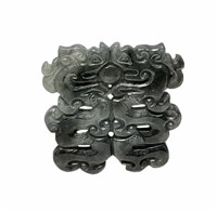 Black Jade Carved Double Dragon Loose Stone