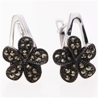Sterling Silver Marcasite Flower Earrings