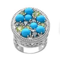 Sterling Silver Turquoise & Gemstones Ring-SZ 6