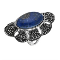 Sterling Silver Lapis & Marcasite Ring-SZ 11