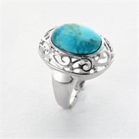 Sterling Silver Oval Turquoise Cut-Out Ring-SZ 7