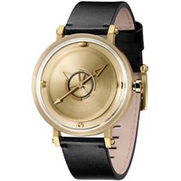 ODM Men's Watch-Gold Case with Black Leather