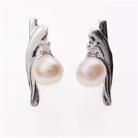 Sterling Silver Pearl & Zircon  Earrings