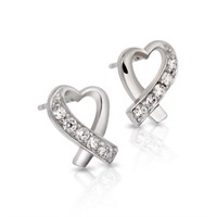 Silvertone Heart White Cz Stud Earrings