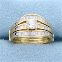 Almost 1ct TW Baguette and Round Diamond Engagemen