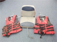 Life jackets, boat seat and tote no lid