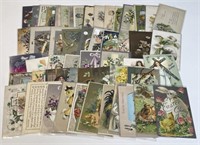 Lot Of Over 50 Antique Easter Embossed Postcards
