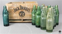 Jack Daniels Wood Crate w/Vintage Glass Bottles